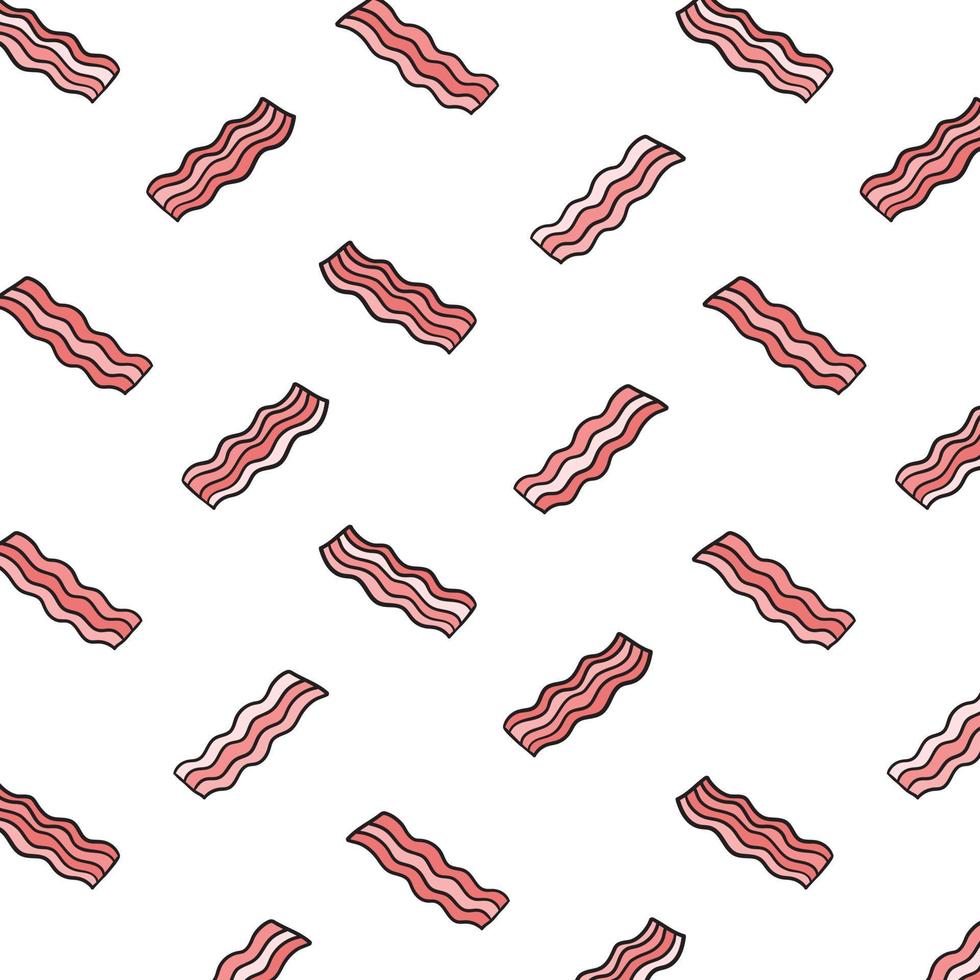 Hand drawn vector illustration of bacon pattern in cartoon style.