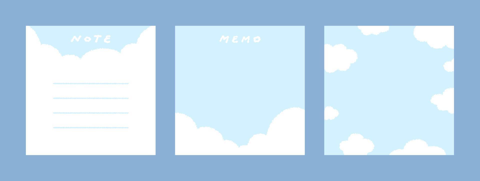 Set of cute sky notepad hand drawn vector illustration. Template paper for sticker note, memo. Cartoon style. Isolated on white.
