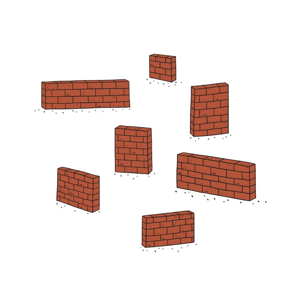 Hand drawn vector illustration of red brick wall.