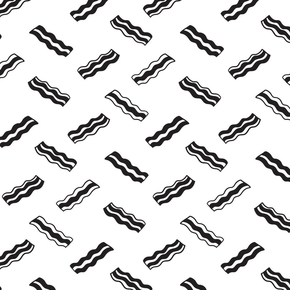 Hand drawn vector illustration of bacon pattern.Black and white.
