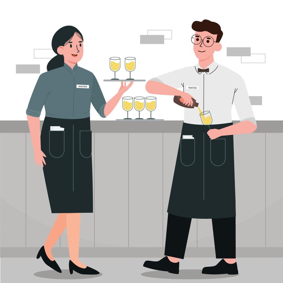 Professional Waiter and Waitress vector