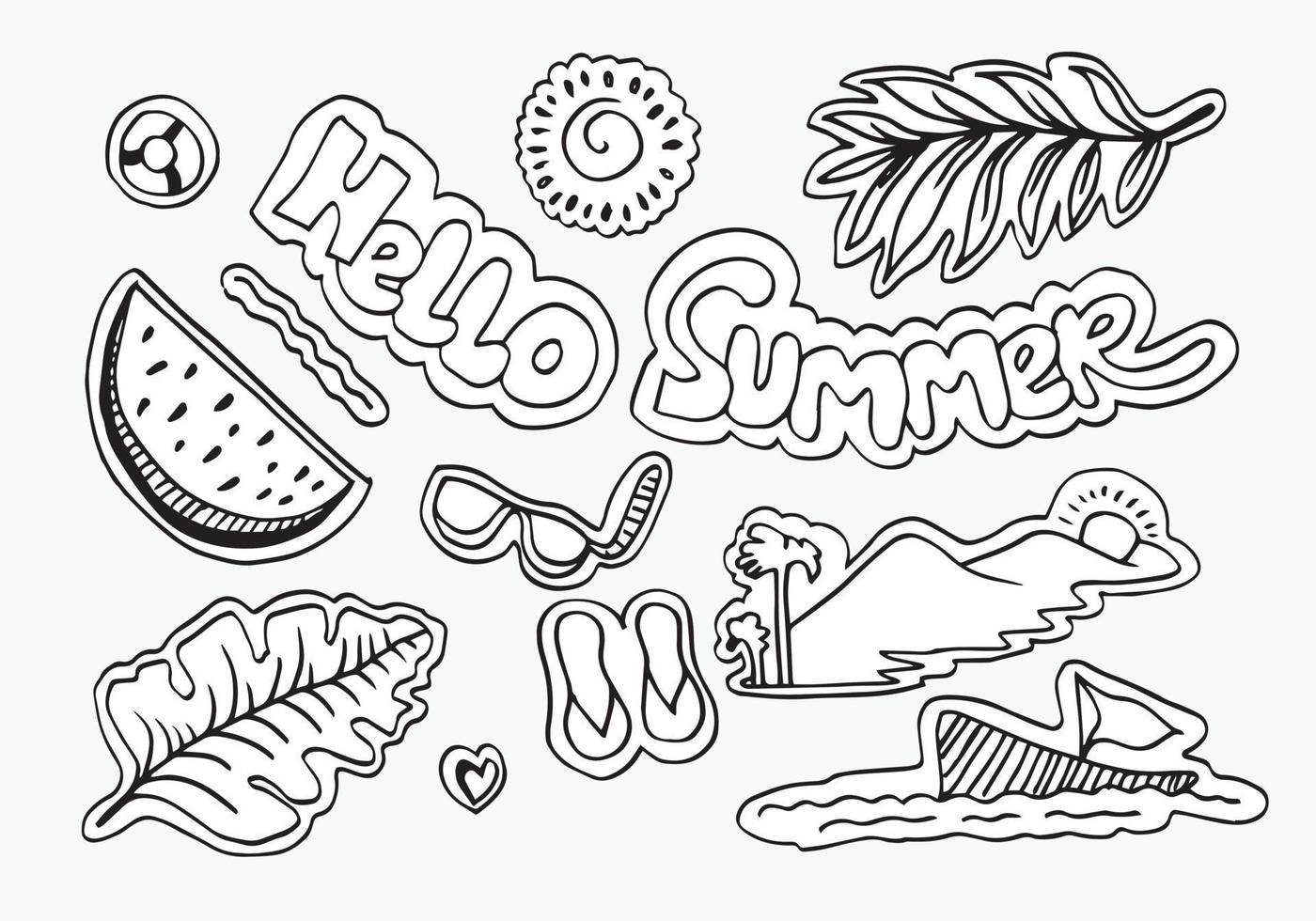 Hello Summer collection in doodle style, for banners and more. vector