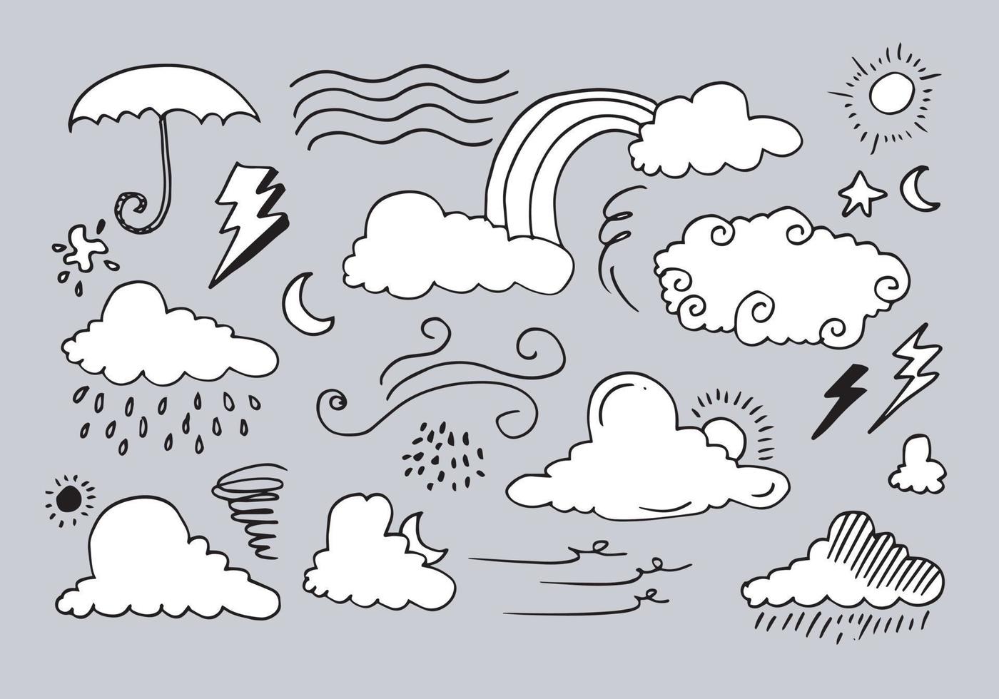 Weather Doodle Vector Set illustration with hand drawn line art style vector
