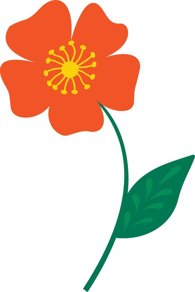 Stylized red flower highlighted on a white background. Vector flower in cartoon style.Vector illustration for greetings, weddings, flower design.