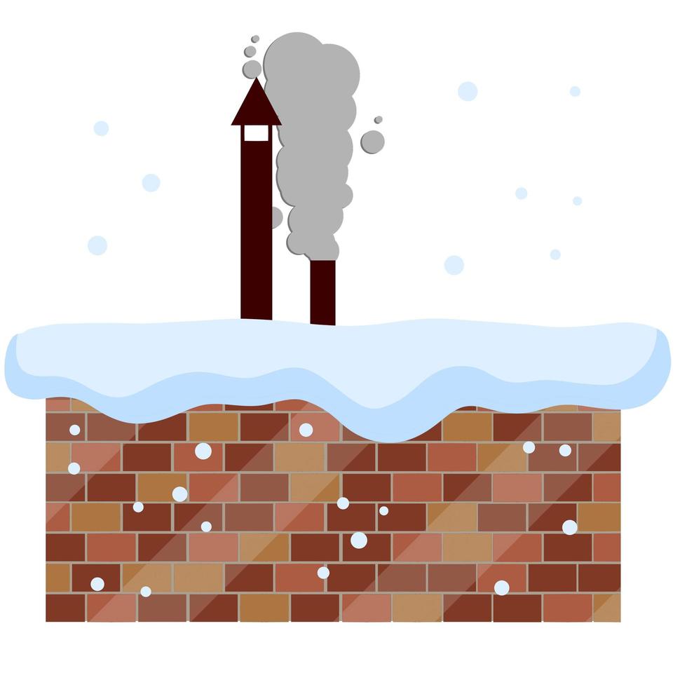 Winter roof. Brick wall with snow and chimney. Christmas decoration. vector