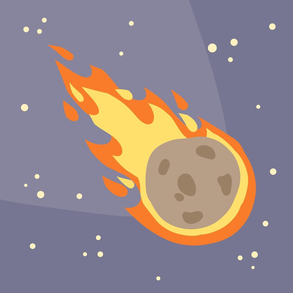 meteoro con estela de fuego. gran asteroide. vector
