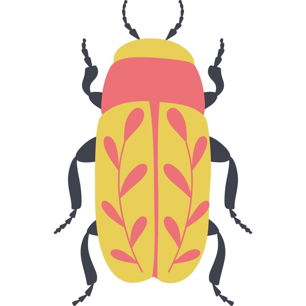 Bug with flowers. Decorative beetle botanical design. Insects for posters and cards. Bright vivid colors. Hand drawn insects symbol icon vector