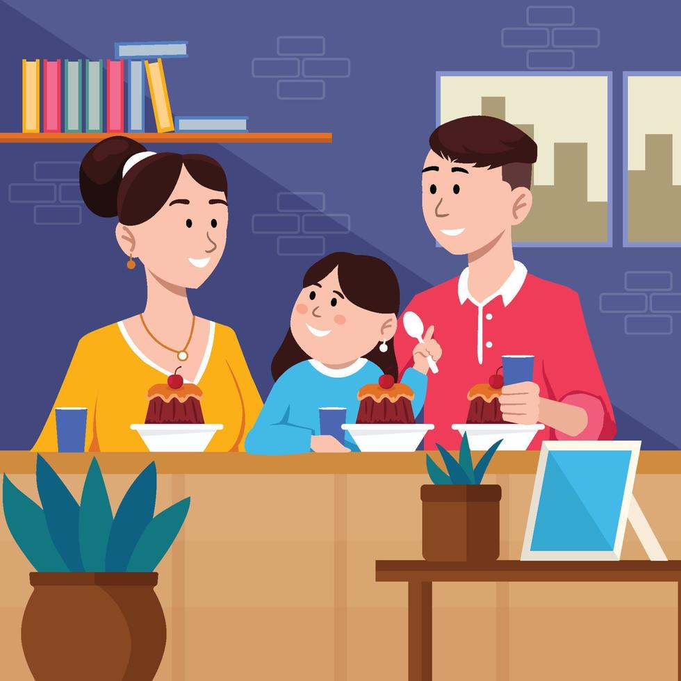 Happy Family Gathering Eating Pudding Together vector