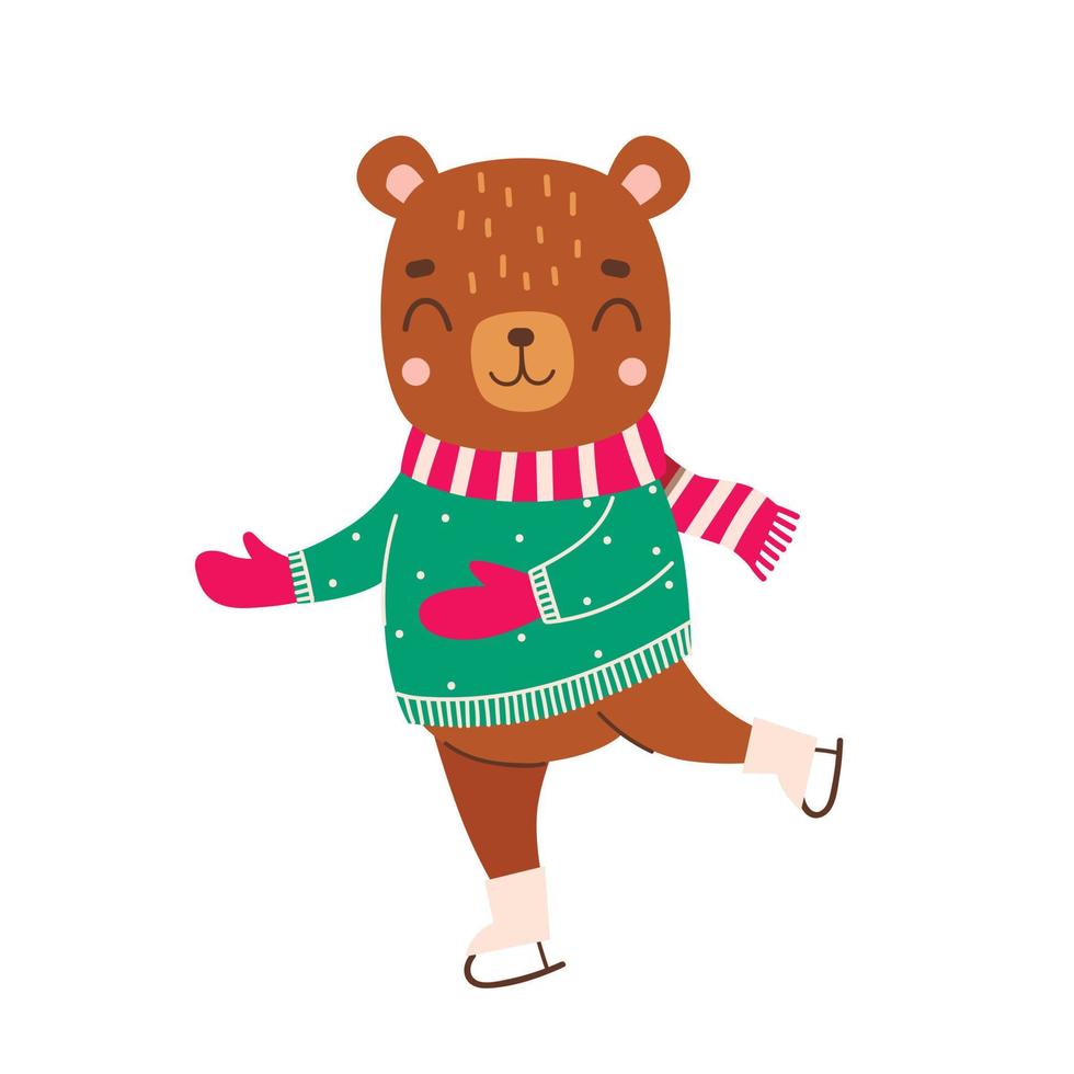 Cute bear ice skating.Vector illustration. vector