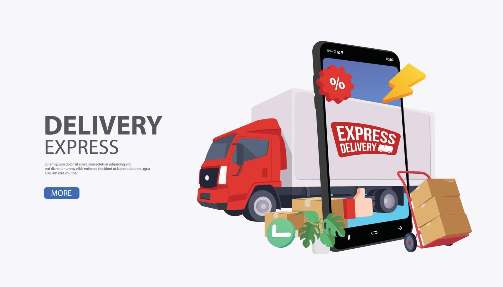 Delivery truck. Man sending delivery package with van, delivery service concept on laptop. vector