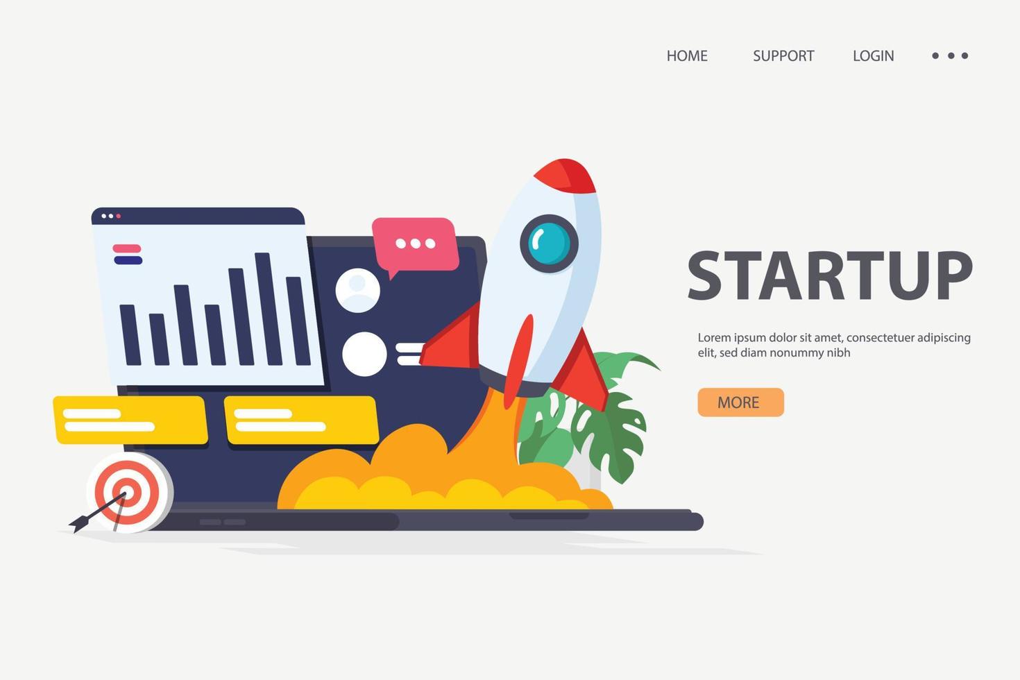 Starting a new business project. Development process. Product innovation, creative ideas. Starting launch, Startup business, entrepreneurial concept. Vector illustration