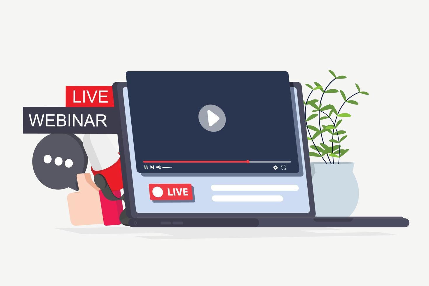 Illustrations flat design concept Live Webinar. Online meeting work form home vector