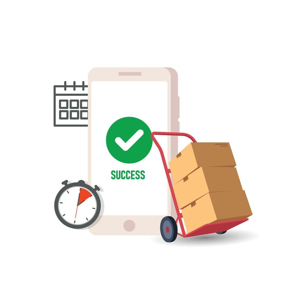 Online delivery phone concept. Fast respond delivery package shipping on mobile vector