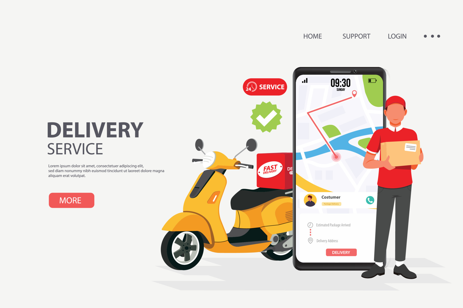 Fast and free delivery by scooter. Perfect for landing page, Delivery