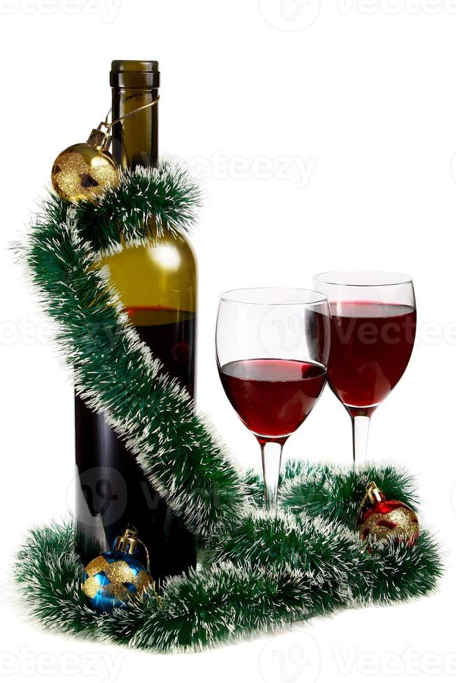 Christmas wine with tree toys photo