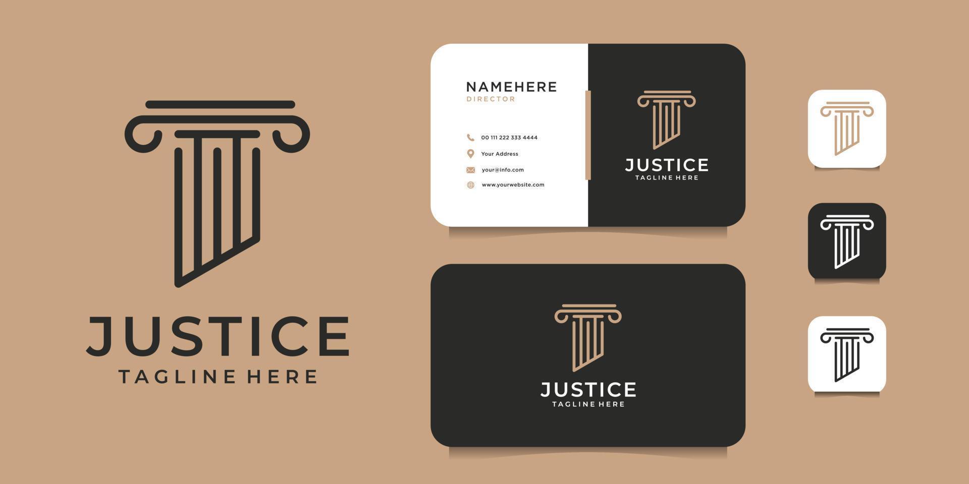 Justice law firm logo and business card vector template