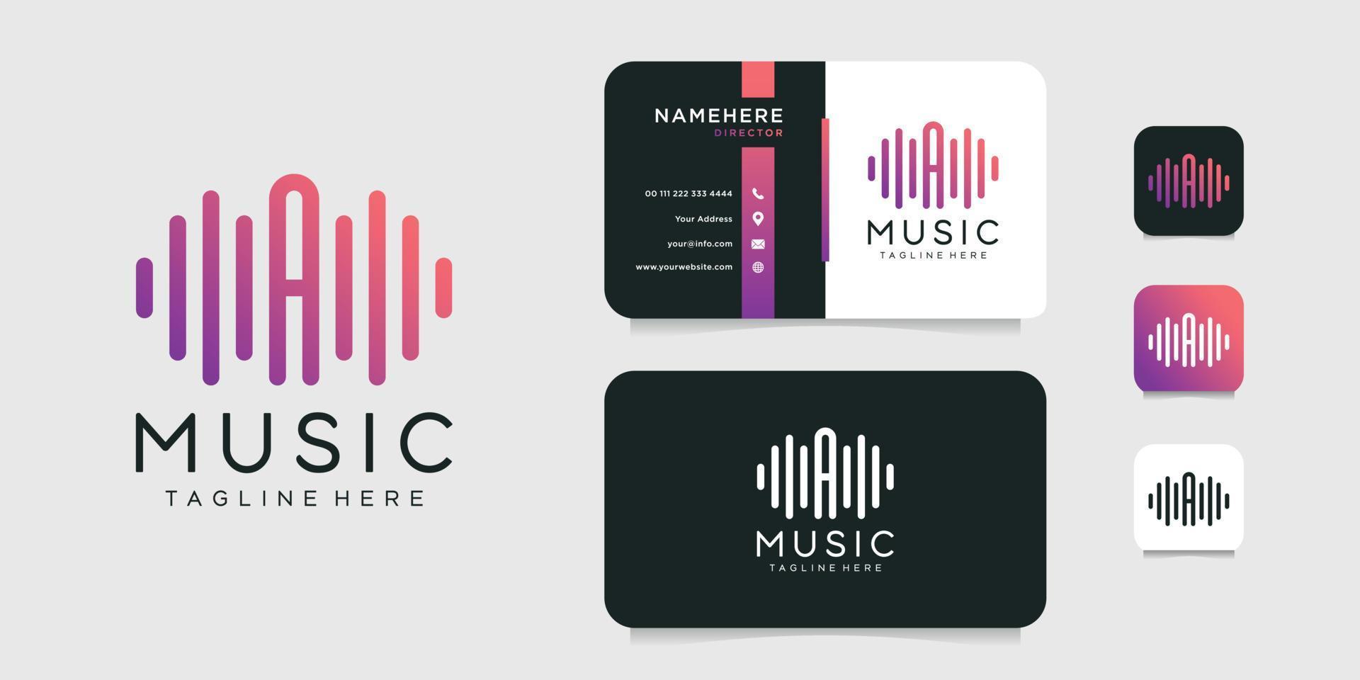 letra a logotipo de música y plantilla de diseño de vector de tarjeta de visita