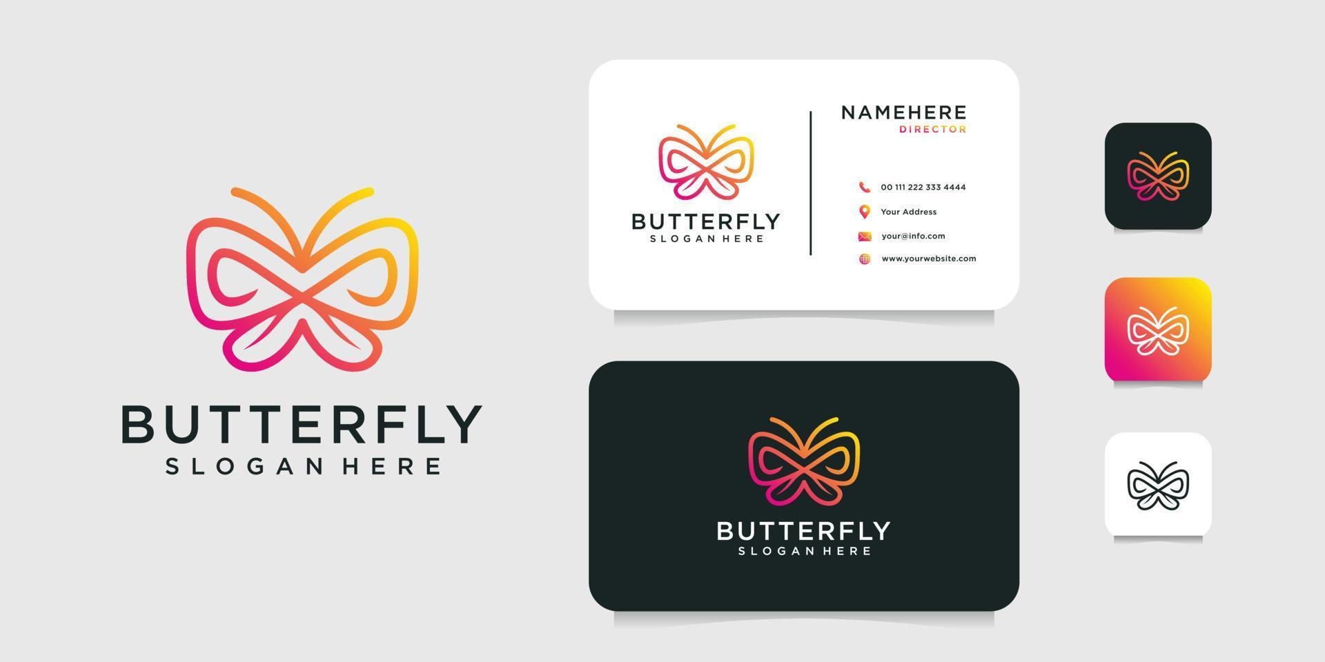 Gradient butterfly animal logo design with business card template vector