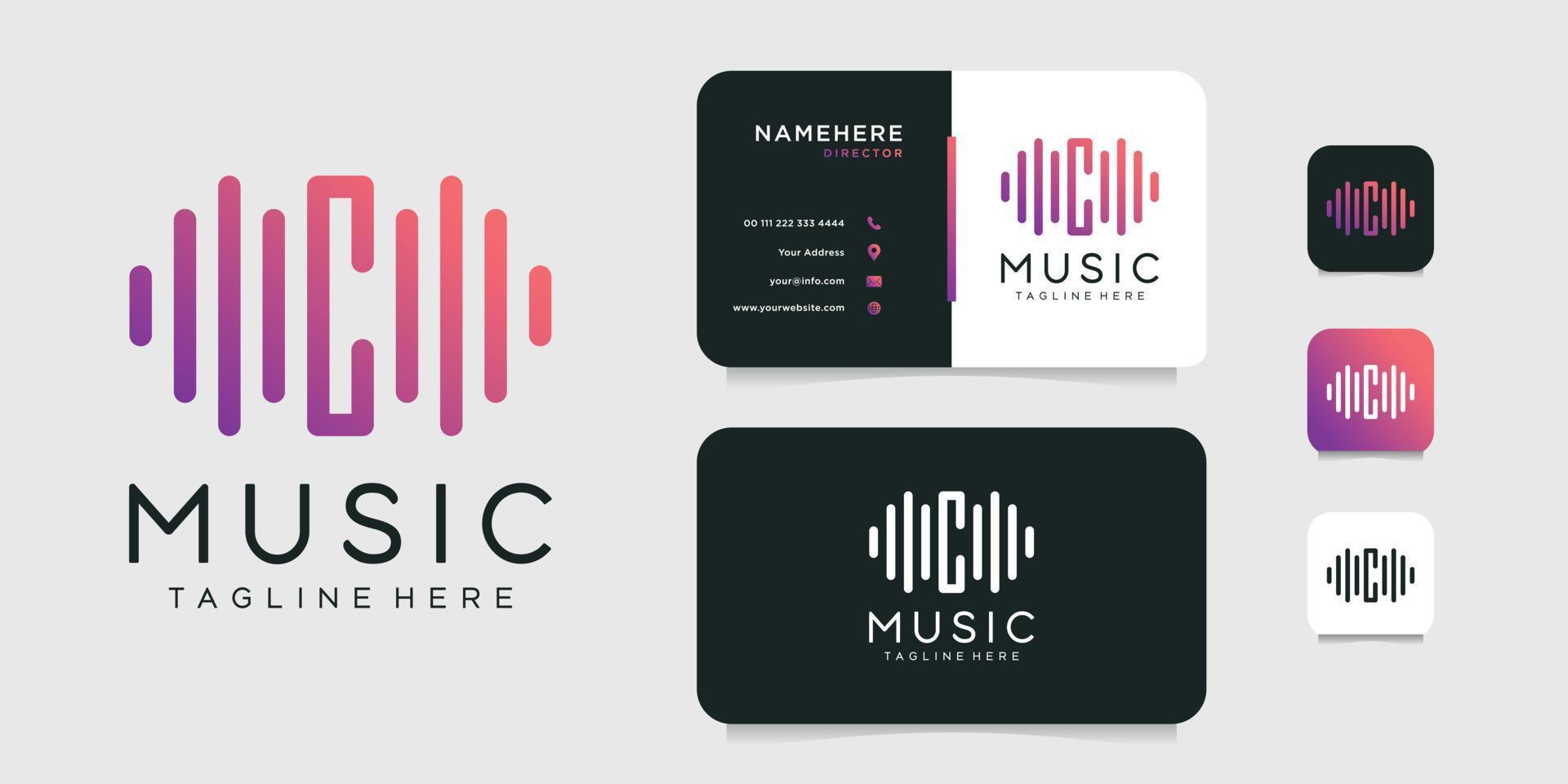 Letter c music logo and business card vector design template