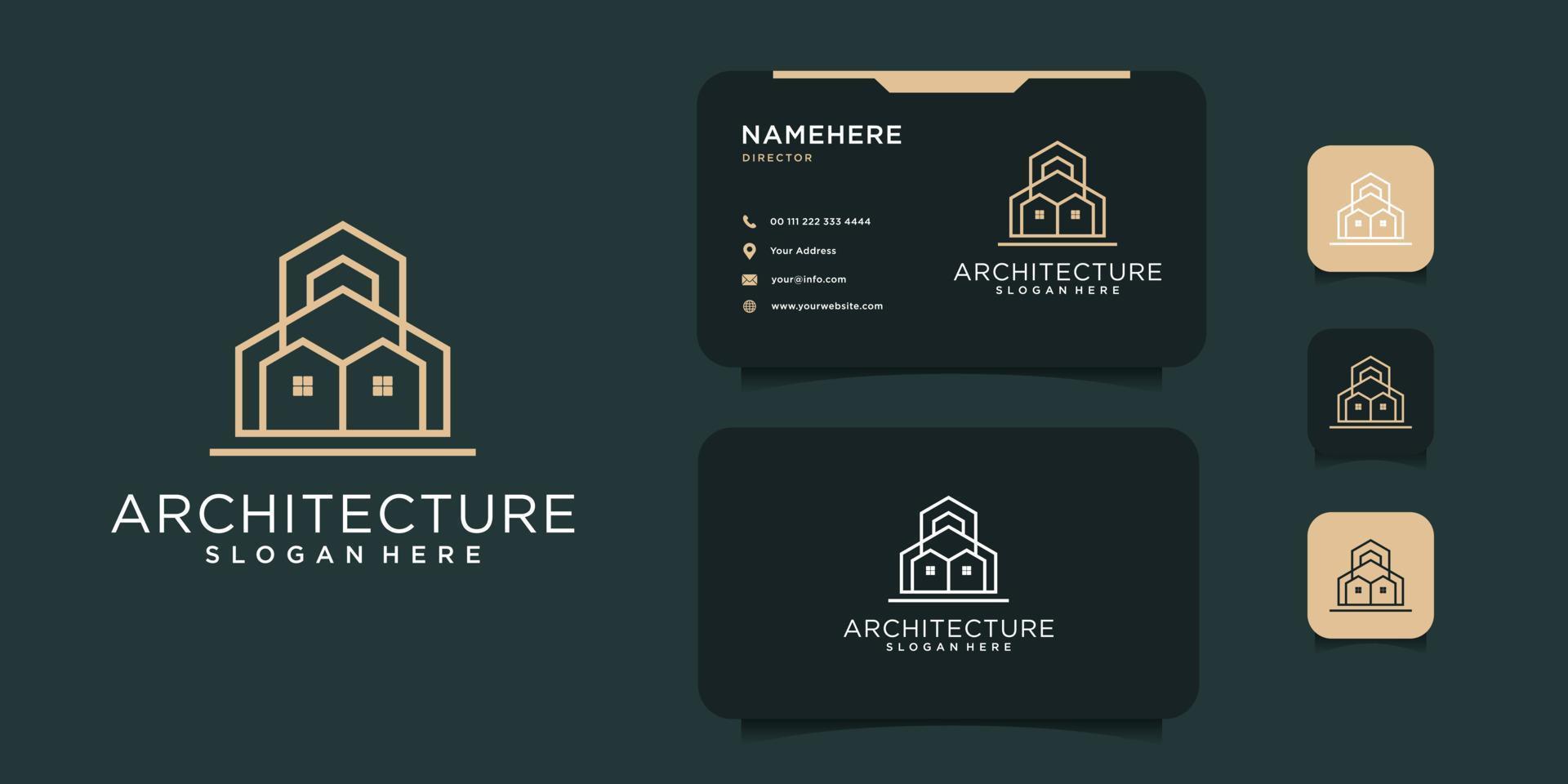 Minimal real estate building logo design with business card template. Logo can be used for icon, brand, inspiration, and business company vector