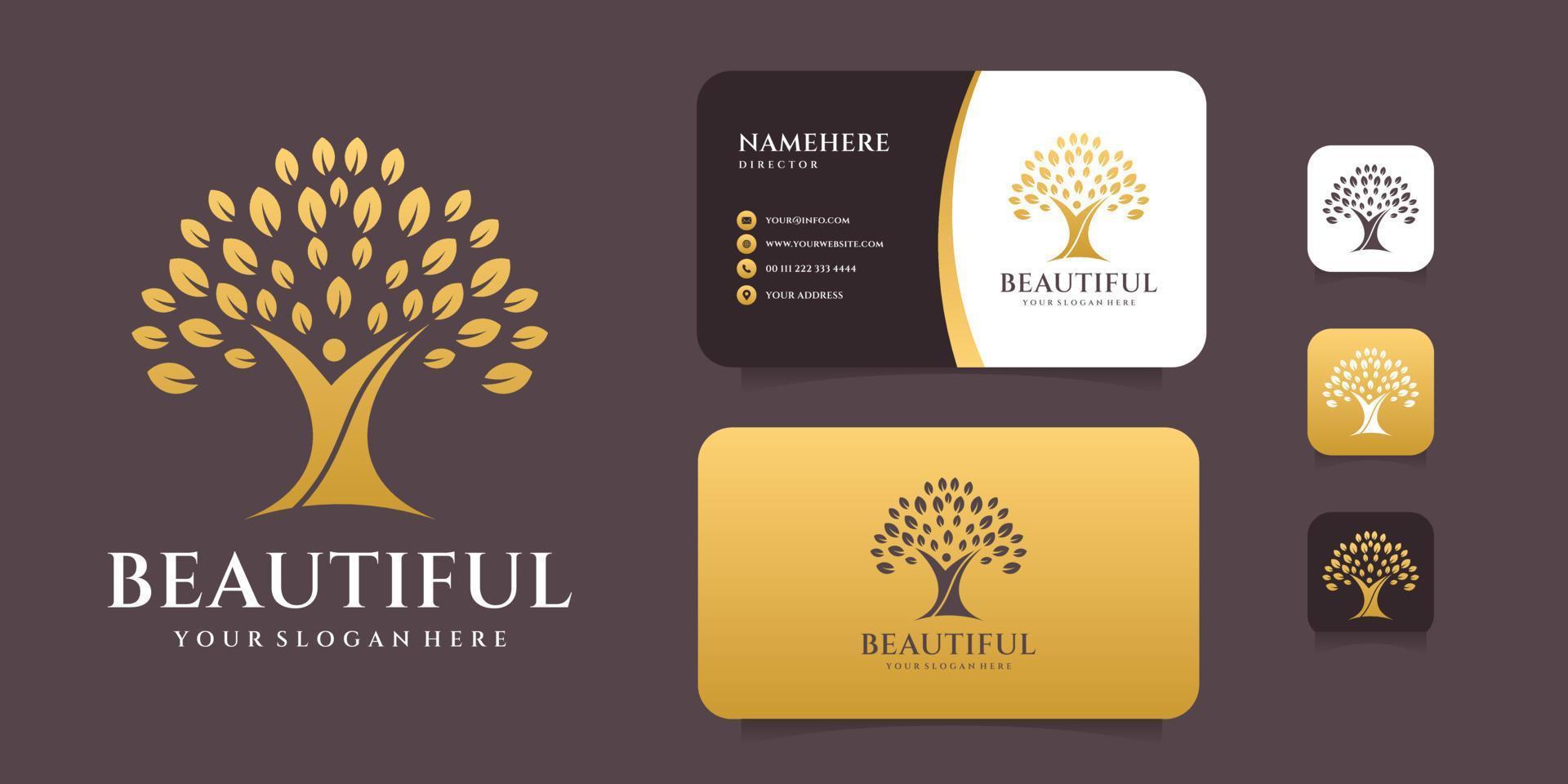 Beautiful luxury premium tree life logo design with business card. Logo can be used for decoration, spa, nature, and health company vector