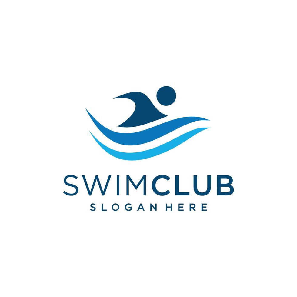 Swimming man logo design template inspiration in blue vector