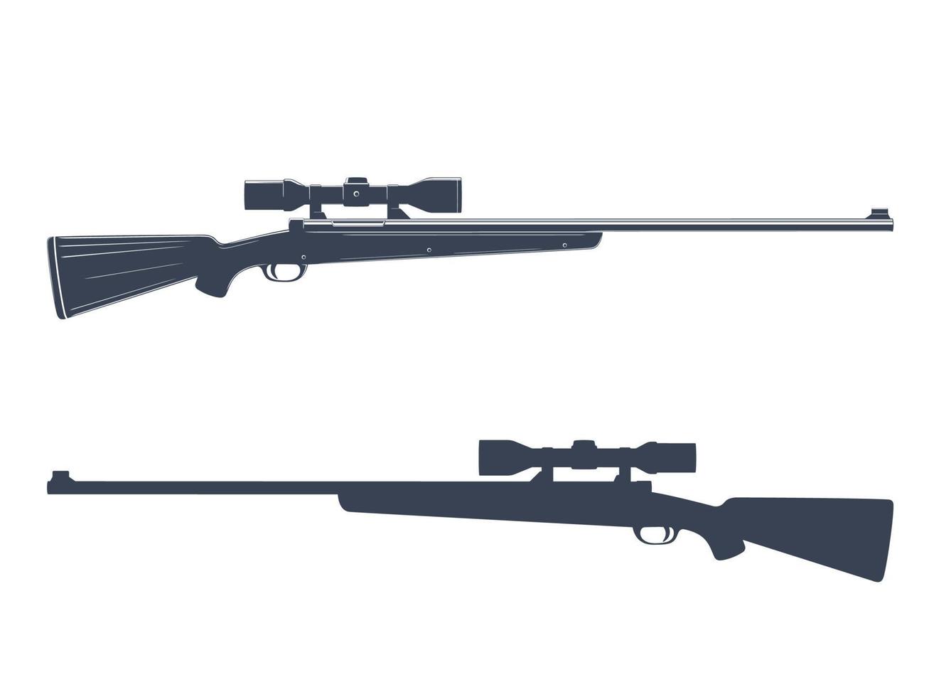 Hunting rifle with telescopic sight, silhouette of sniper firearm vector