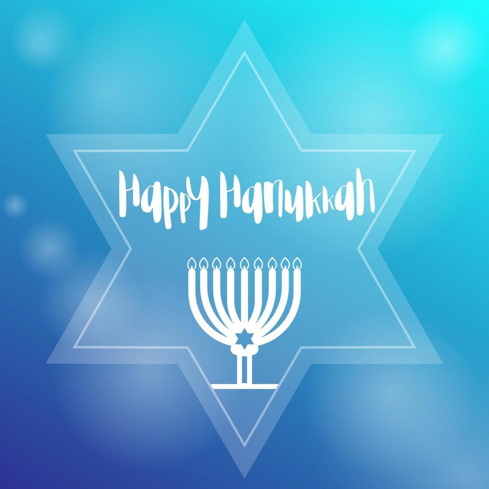 Happy Hanukkah template with menorah, candles and star vector