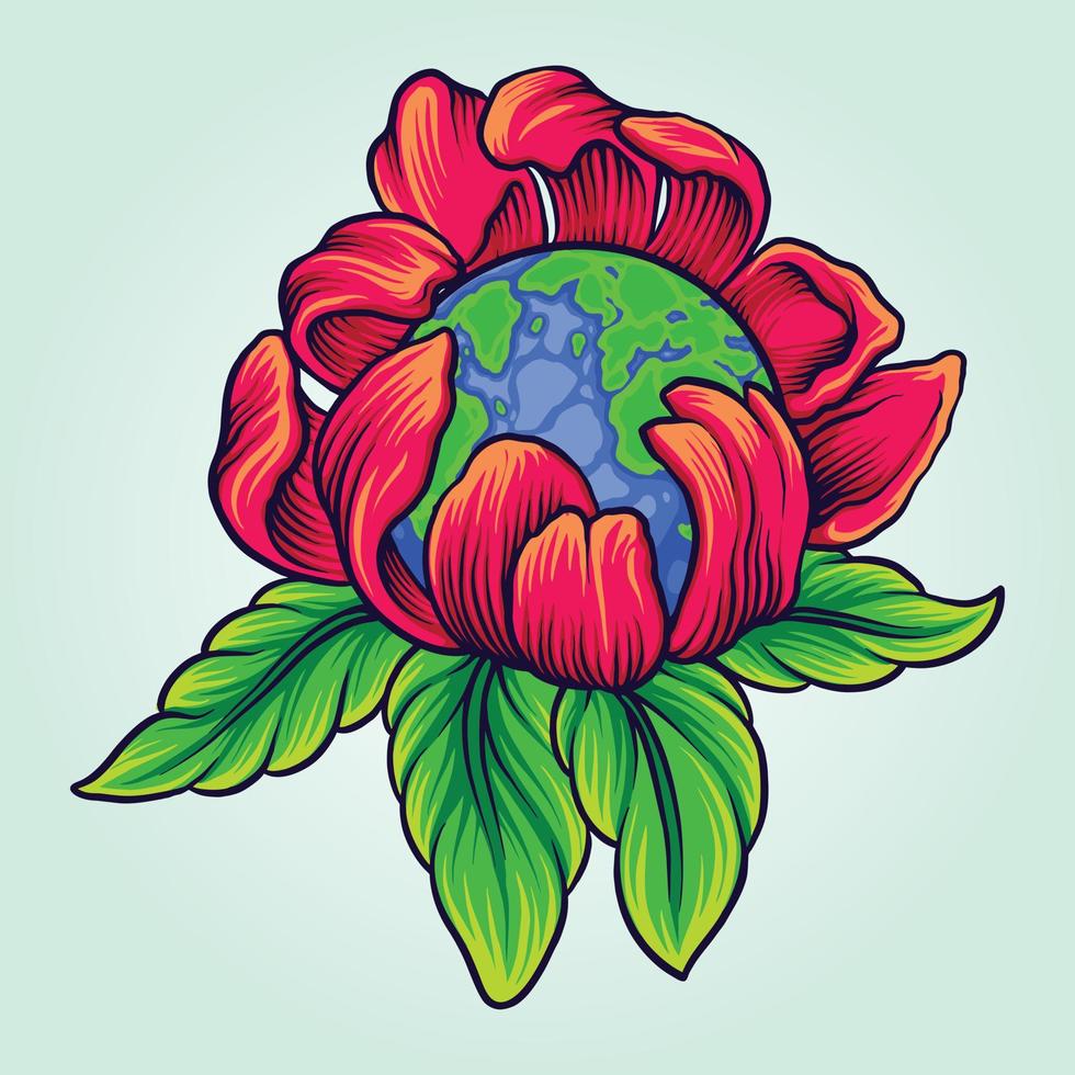 Happy international earth day with flourish ornate vector