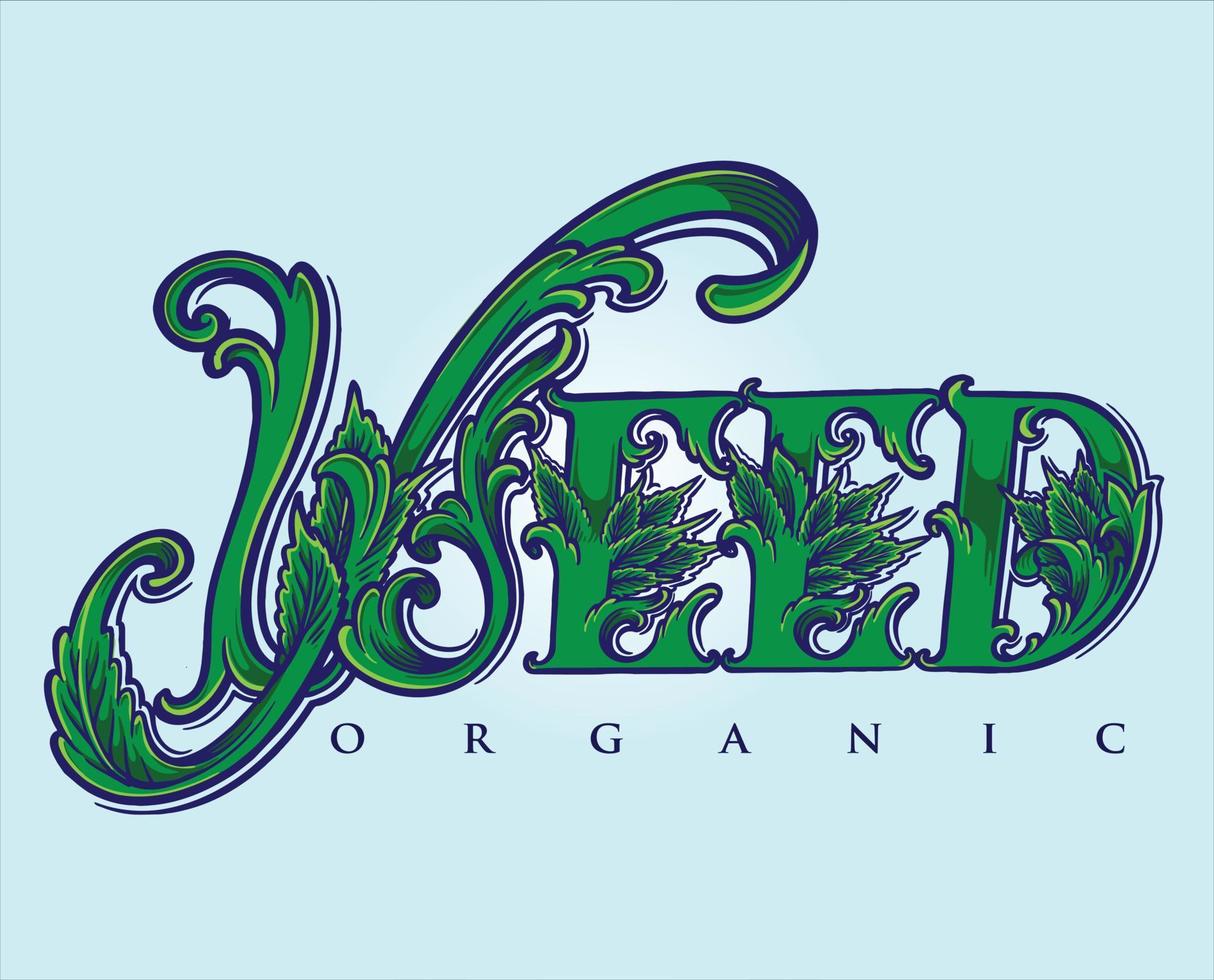 Classic weed leaf lettering words vector