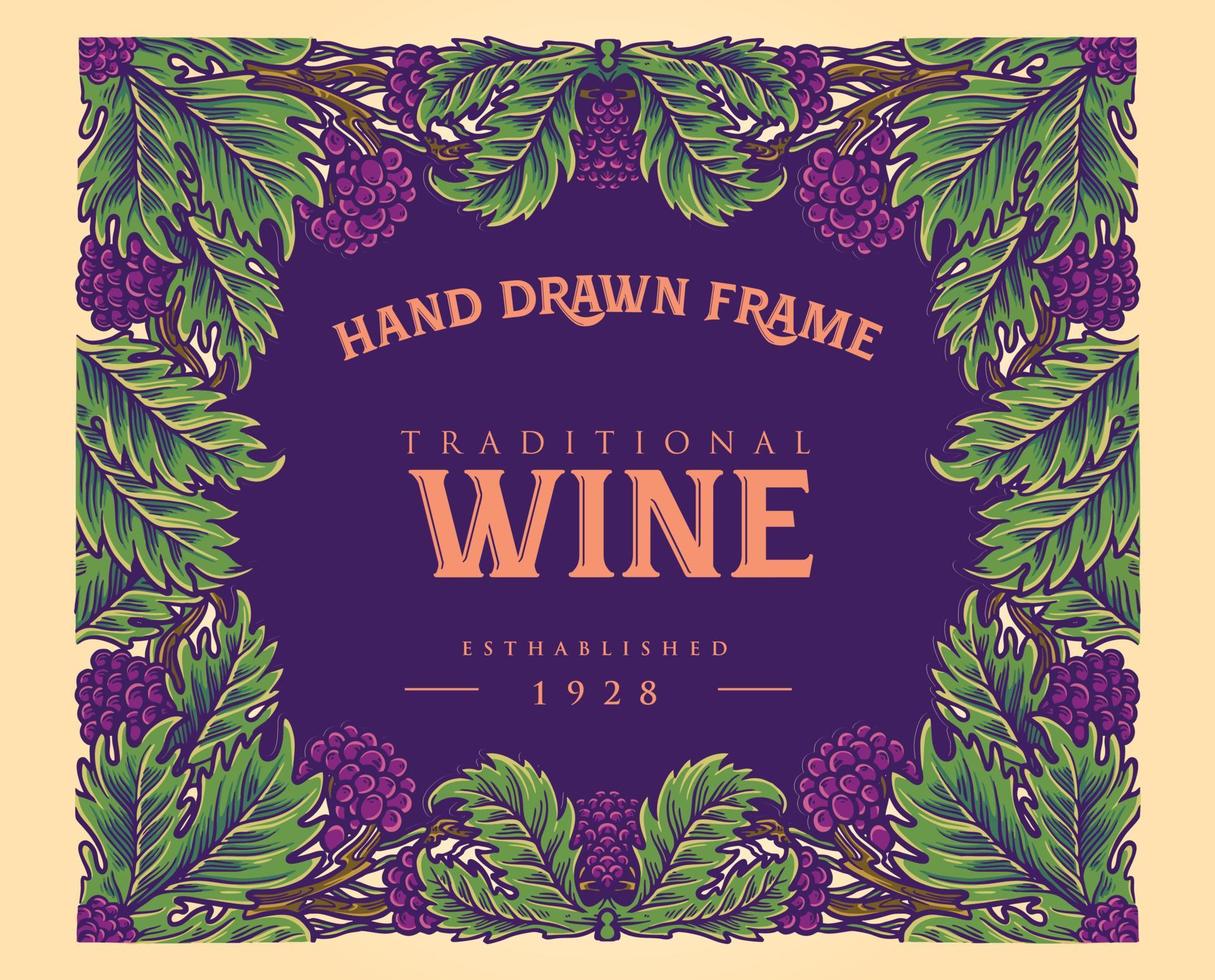 Frame vintage wine labels with floral ornate vector