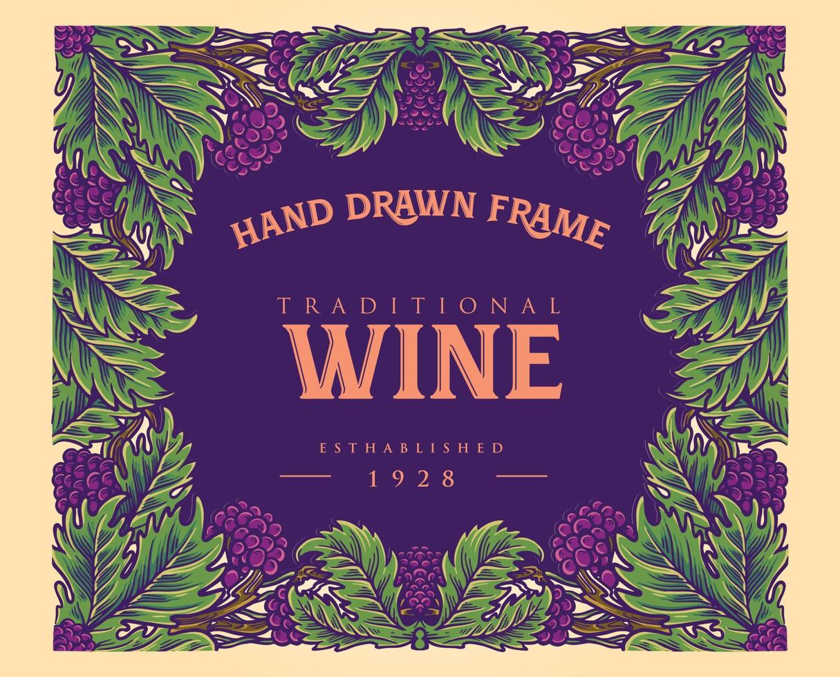 Frame vintage wine labels with floral ornate vector