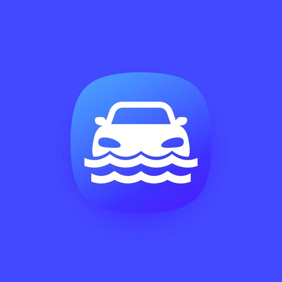 Flood icon with a car, vector