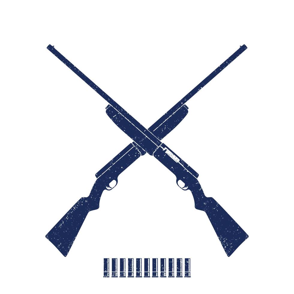 crossed hunting rifles, shotguns, shells on white, vector illustration