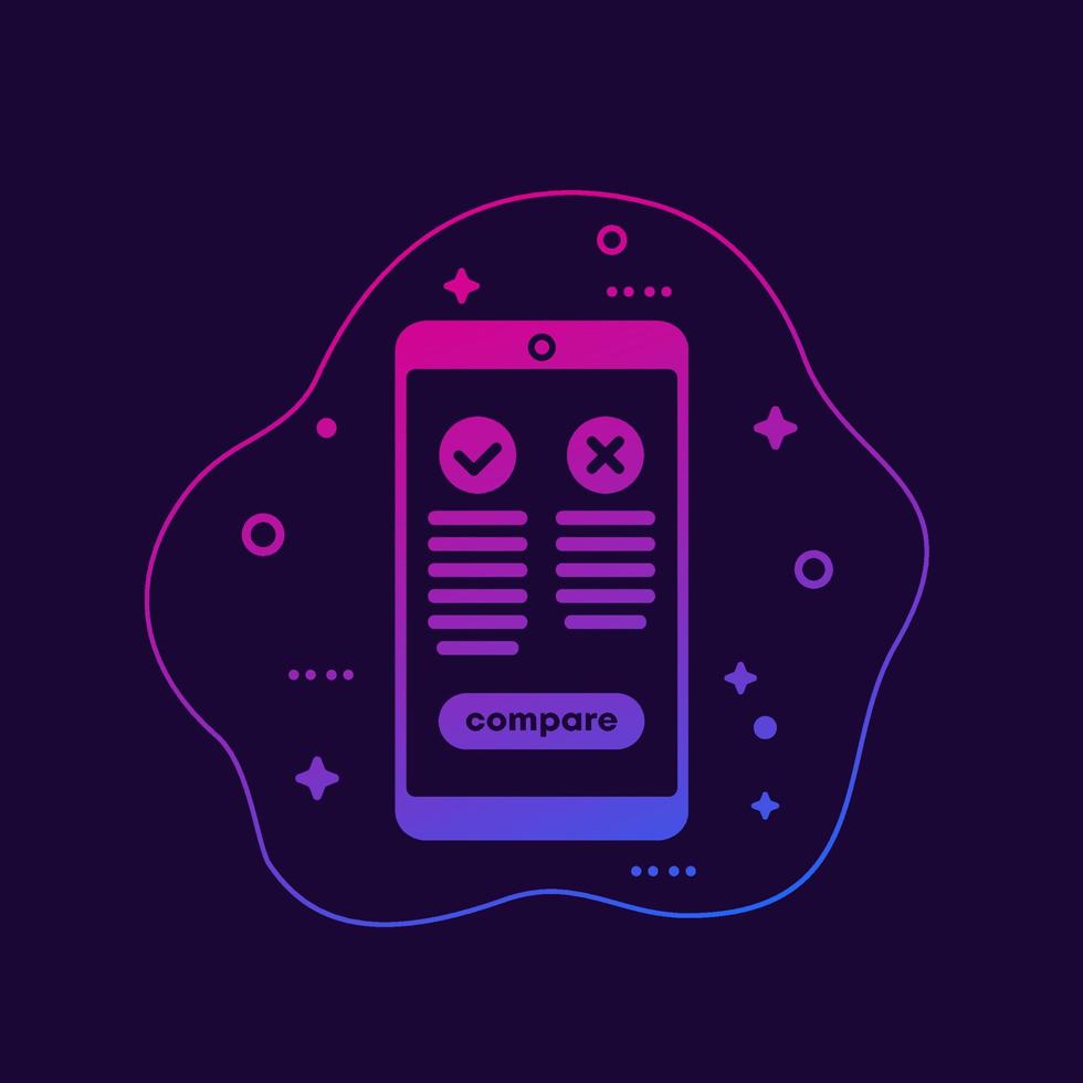 Pros and cons mobile app, vector