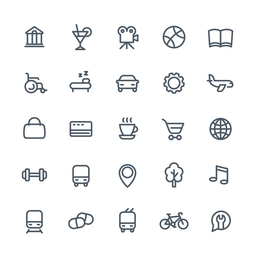 line icons set for maps or navigation apps, vector pictograms on white