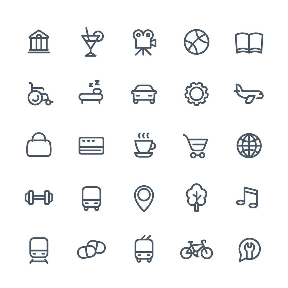 line icons set for maps or navigation apps, vector pictograms on white