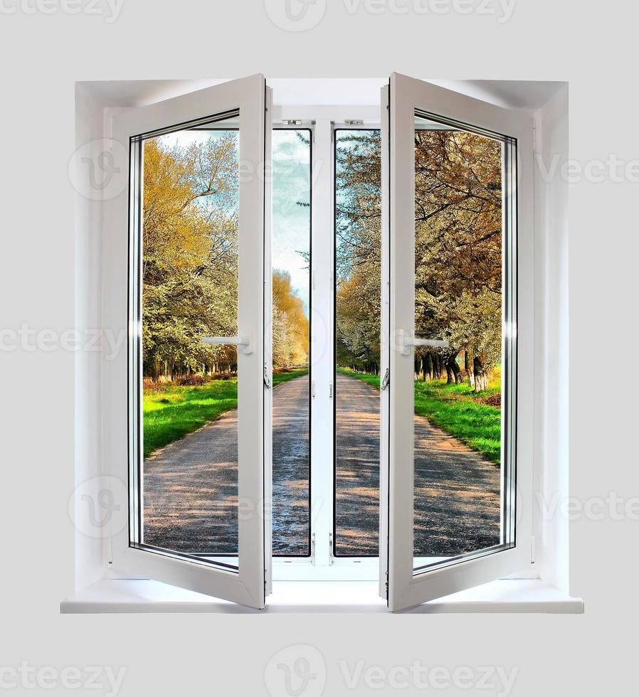 open plastic window with a kind on road photo