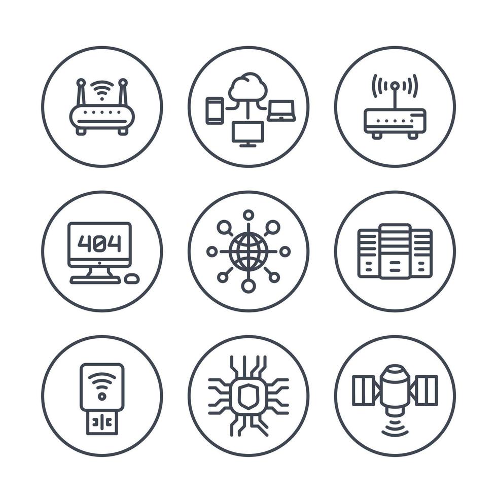 network, internet data technology line icons over white vector