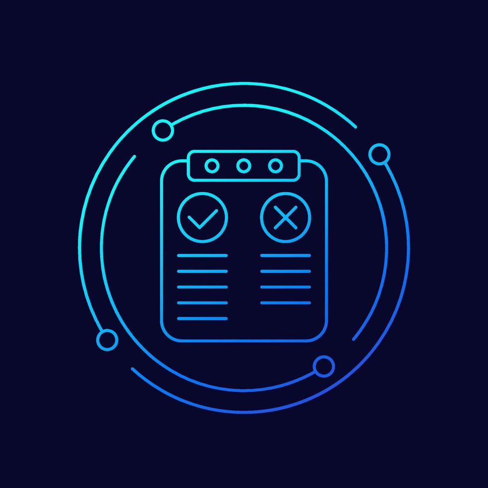 Pros and cons linear icon with clipboard vector