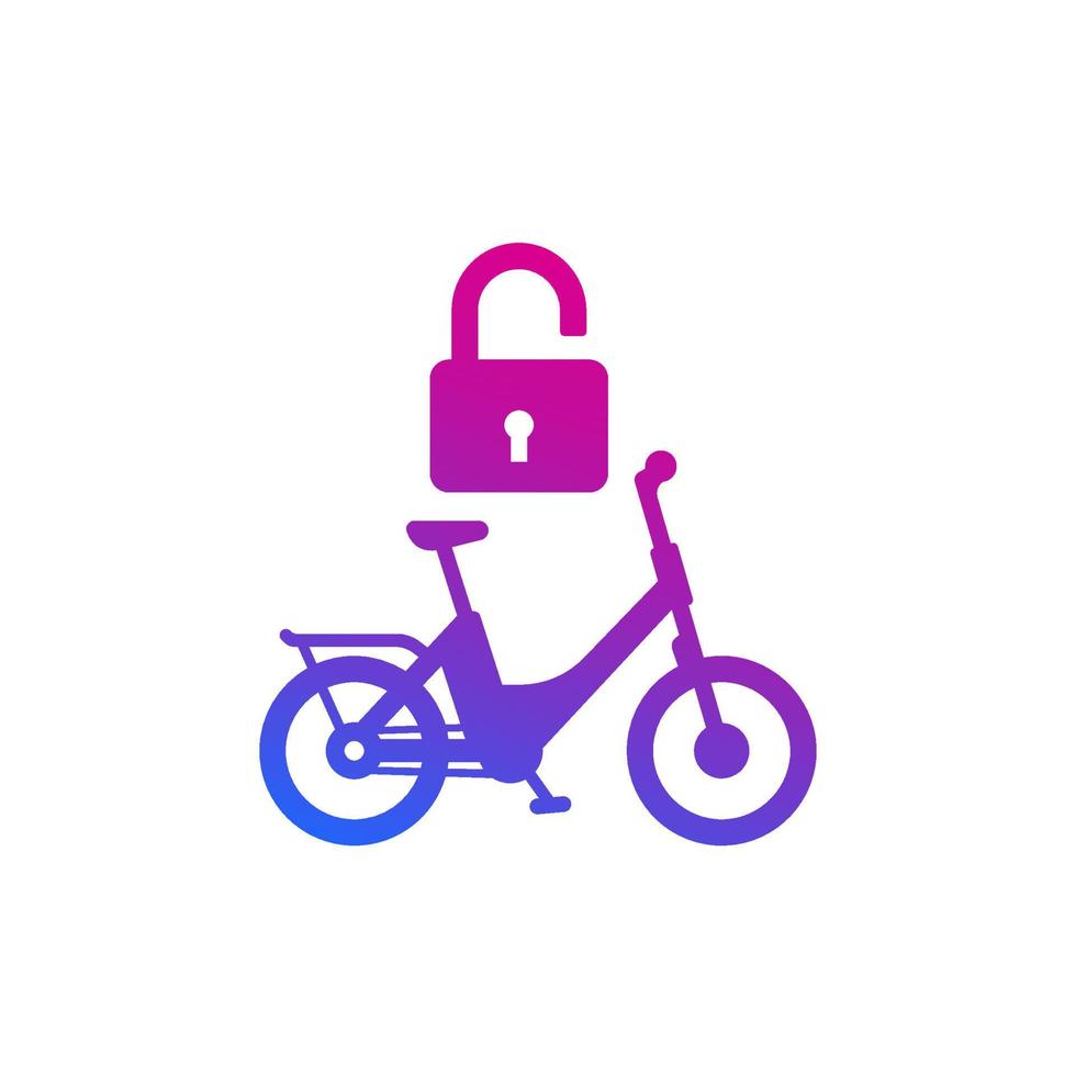 icono de desbloqueo de bicicleta, bicicleta y candado vector