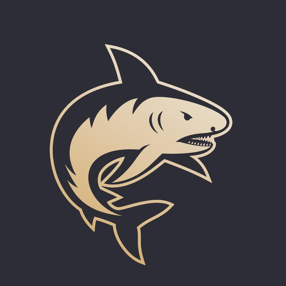 elemento del logotipo de tiburón, dorado en la oscuridad, ilustración vectorial vector