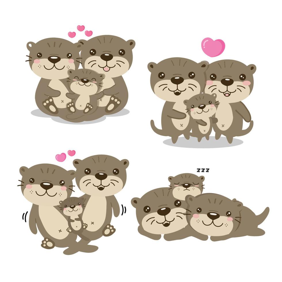 Illustration of the cute Otters family. vector