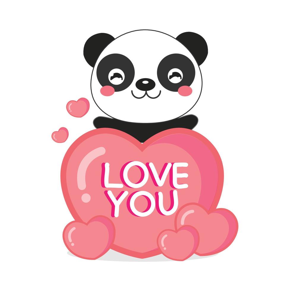 Valentines day greeting card.  Cute panda with big heart. vector