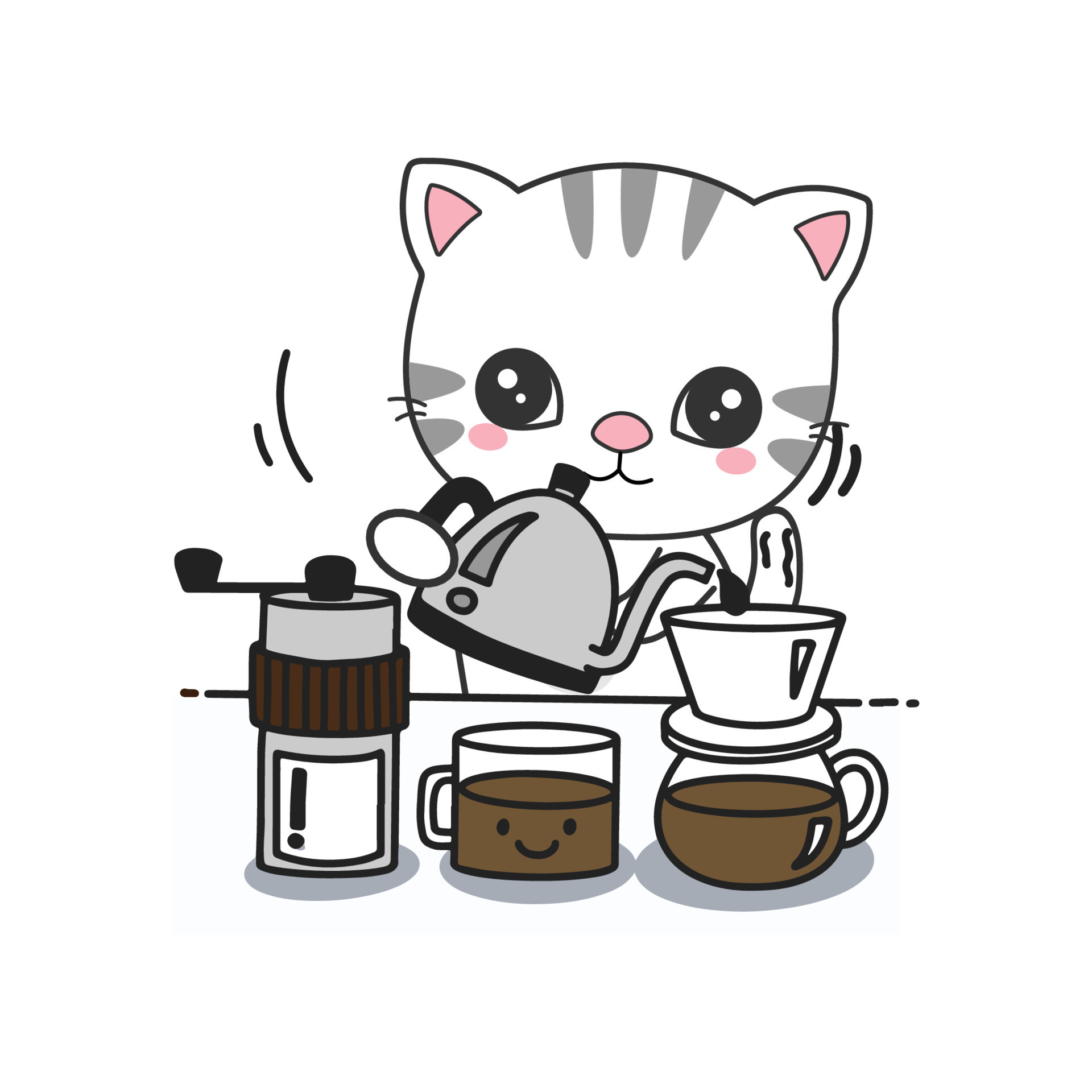 Cute Cat making coffee cartoon, vector illustration 7279777 Vector Art at Vecteezy