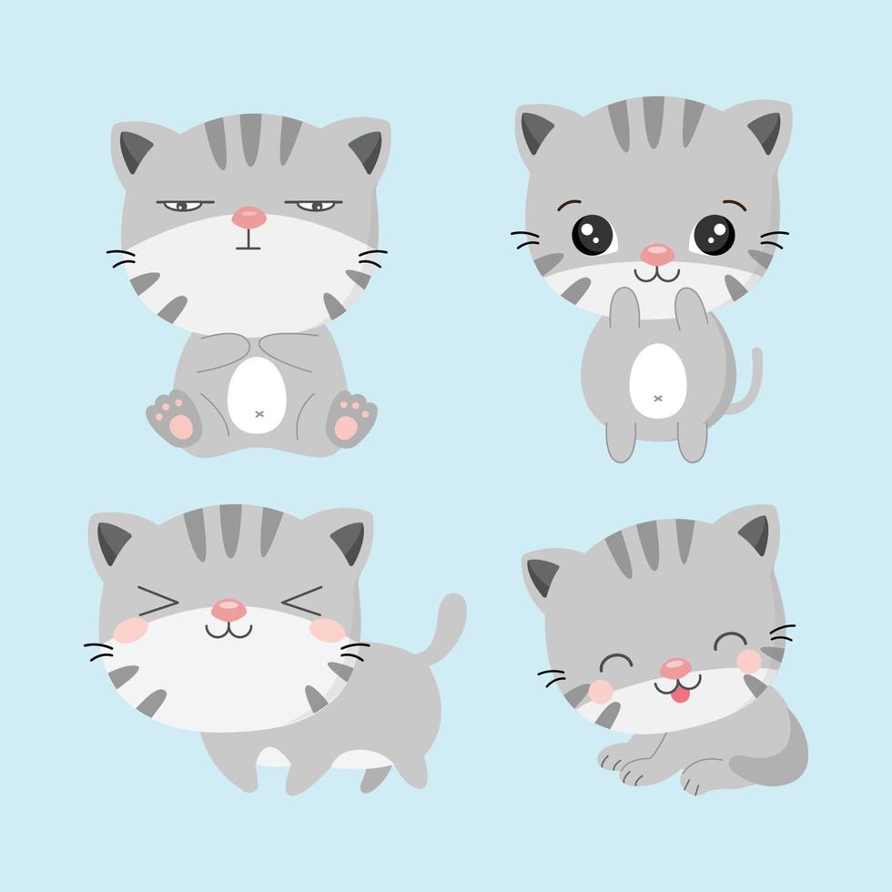 conjunto de lindo gato en varias poses. vector