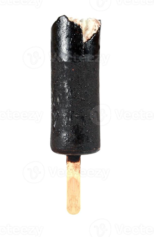 bitten ice cream with chocolate on a stick photo