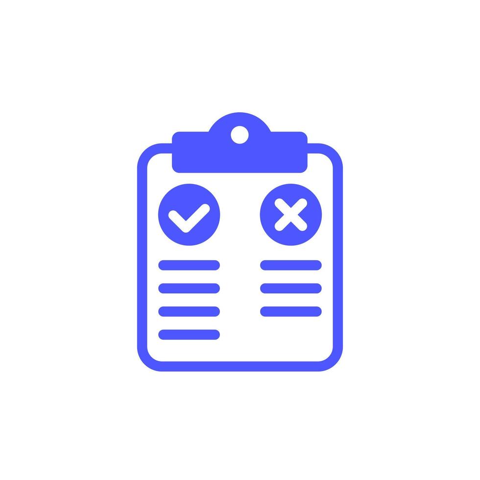Pros and cons icon on white with clipboard vector