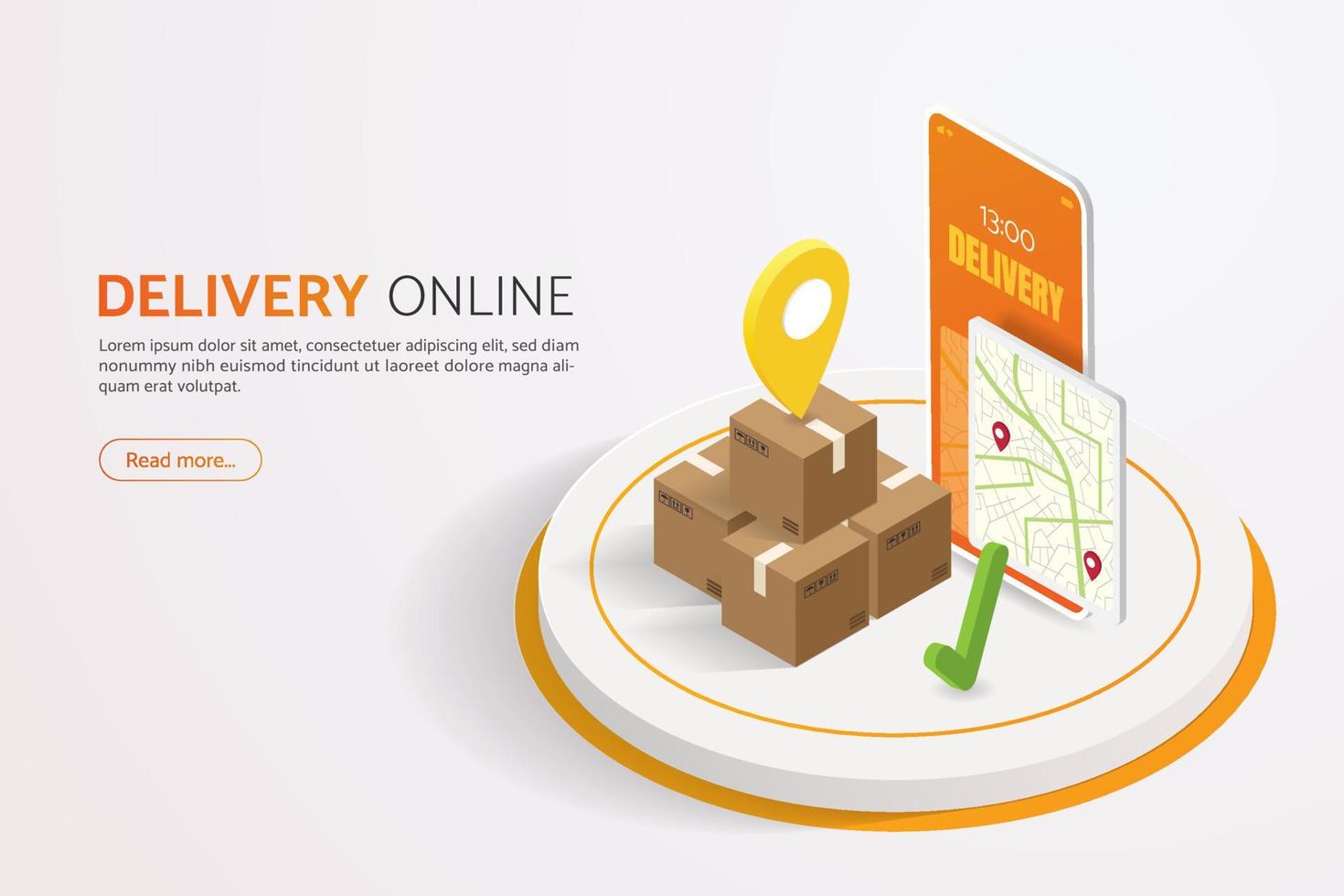 Online delivery service fast parcel delivery Order Tracking App from Mobile Maps. vector