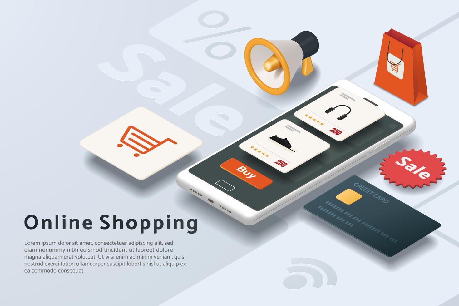 Online shopping via smartphone vector